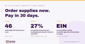 Crown Office Supplies Offers Net 30 Terms to Schools and Nonprofits